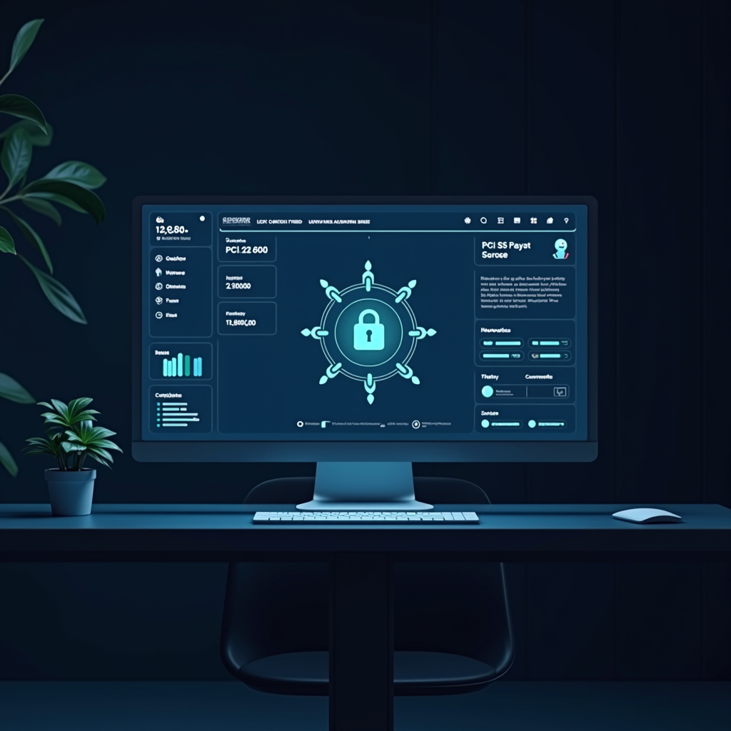 Gelişmiş güvenlik kontrol merkezi, PCI-DSS sertifikası, yapay zeka destekli dolandırıcılık tespit ekranı, SSL şifreleme göstergesi ve gerçek zamanlı risk analizi dashboard'u